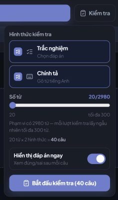 Giao diện bài kiểm tra của GenLang