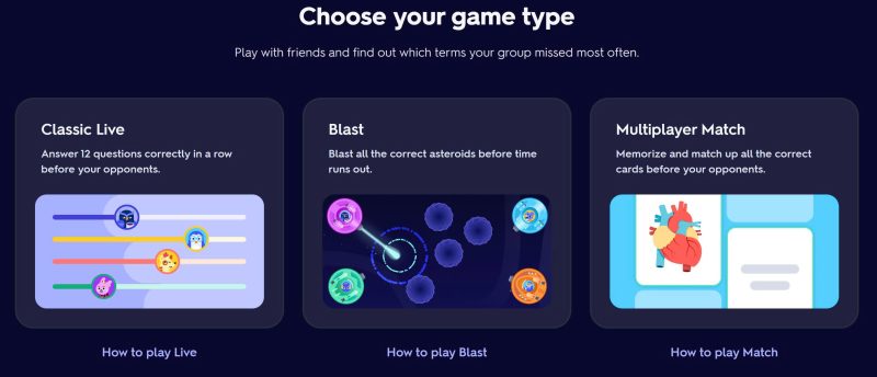 Giao diện các trò chơi cùng bạn của Quizlet
